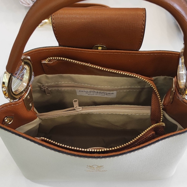 Двуцветна кожена чанта бежово и кафяво | Vera Pelle Италия