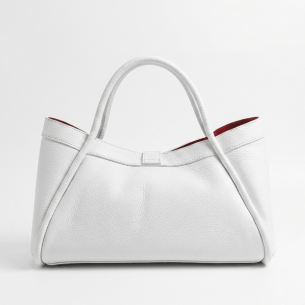 Бяла кожена чанта изглед отзад естествена телешка кожа