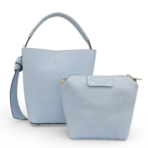 Light blue leather handbag made of genuine leather Vera Pelle