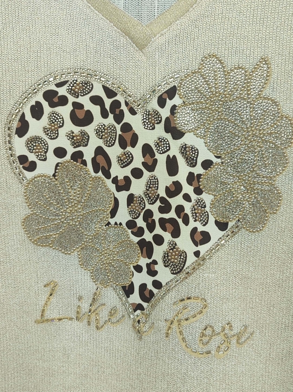 Elegant women's blouse with leopard heart and crystals "Like a Rose"
