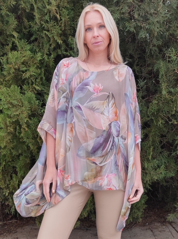 Italian silk tunic with floral print | Unique Fashion