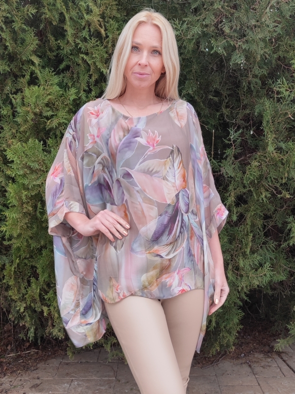 Italian silk tunic with floral print | Unique Fashion