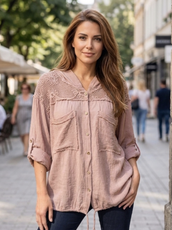 Дамска Ленена Риза с Дантела и Качулка | Unique Fashion