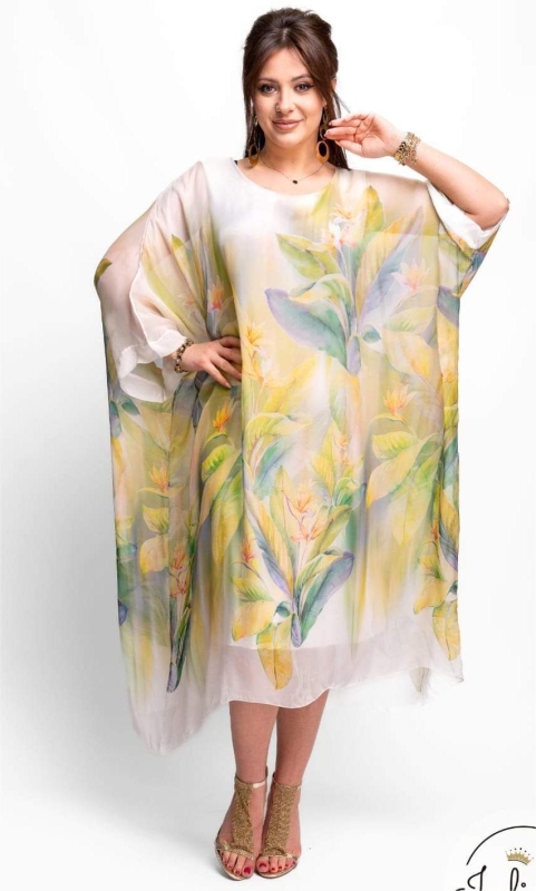 Италианска Копринена Макси Рокля-Туника на Цветя | Unique Fashion
