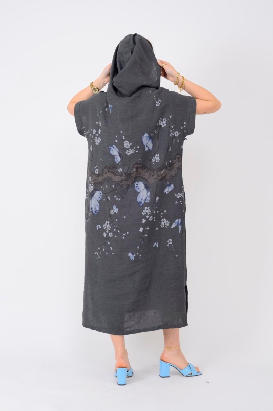 Linen Dress with Hood and Butterflies - 3 Colors | Unique Fashion Online