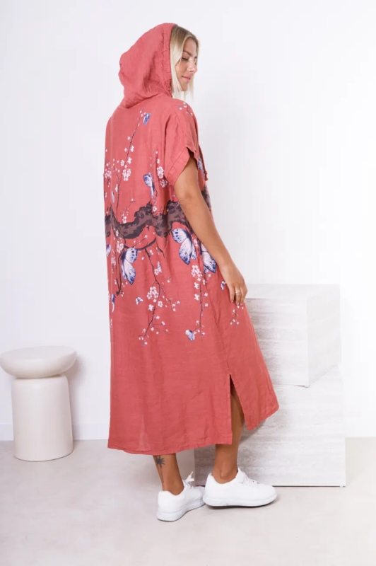 Linen Dress with Hood and Butterflies - 3 Colors | Unique Fashion Online