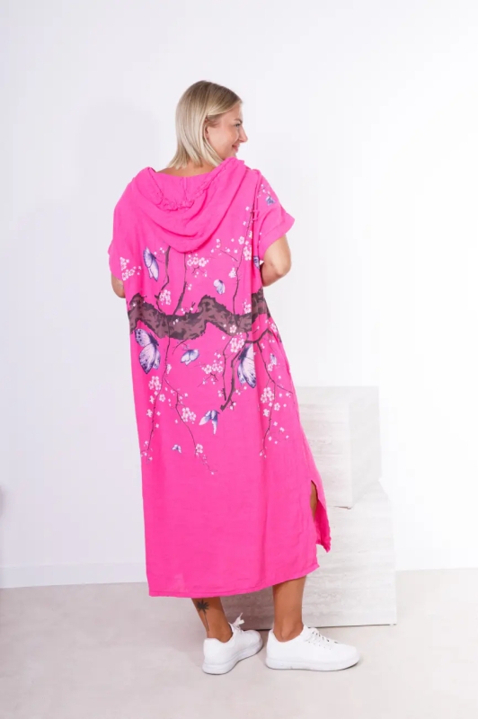 Linen Dress with Hood and Butterflies - 3 Colors | Unique Fashion Online