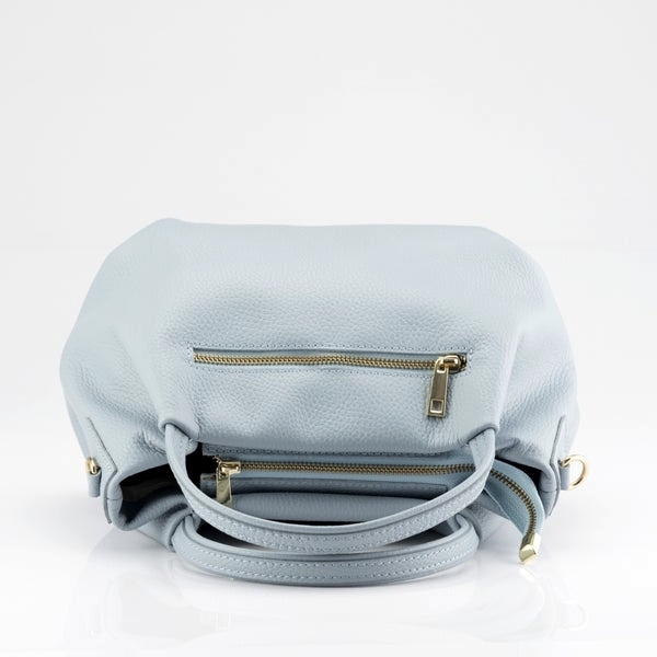 Baby blue genuine leather handbag