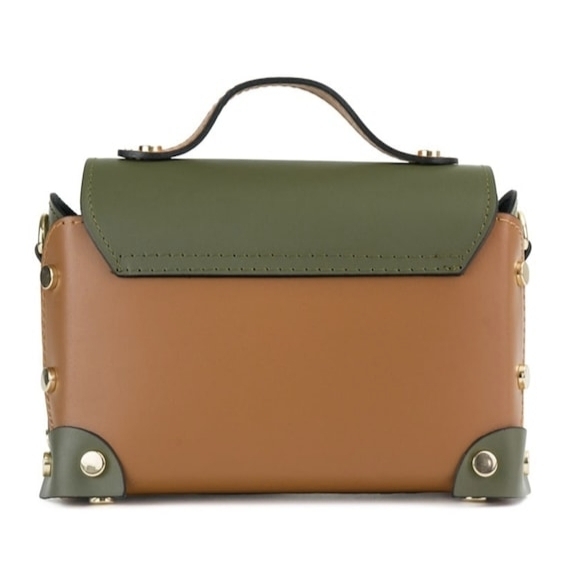 "Women's handbag made of premium genuine leather, back of the bag, two-tone design, khaki, brown"