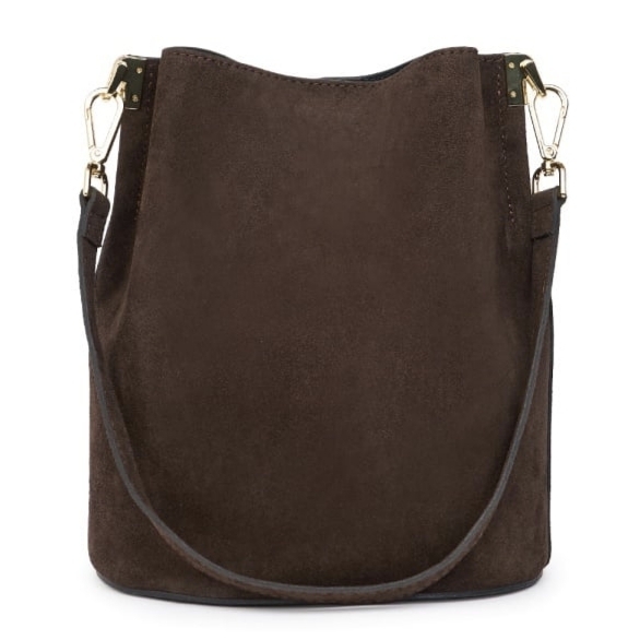 Luxury dark brown women's shoulder bag in genuine suede – Italian chic from Florence