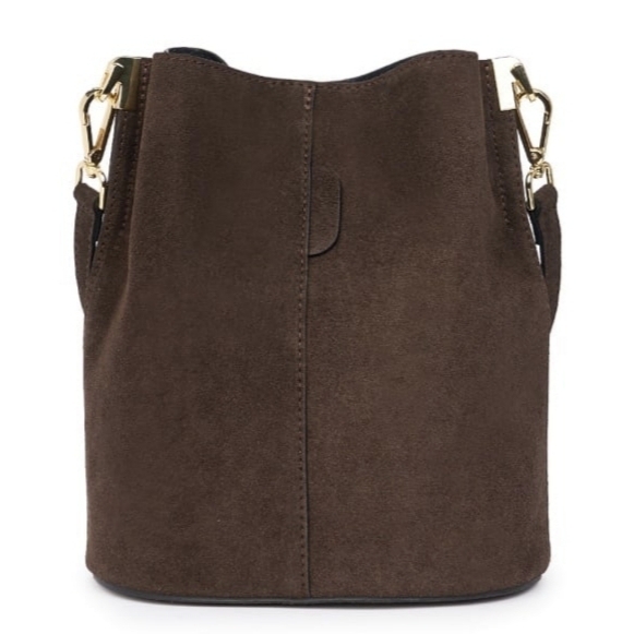Luxury dark brown women's shoulder bag in genuine suede – Italian chic from Florence
