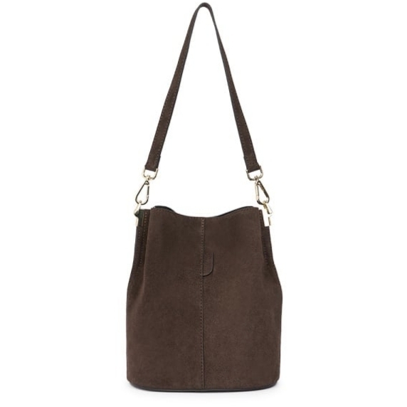 Luxury dark brown women's shoulder bag in genuine suede – Italian chic from Florence