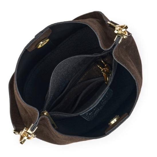Luxury dark brown women's shoulder bag in genuine suede – Italian chic from Florence