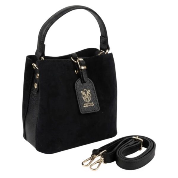 Italian women's handbag made of genuine suede and leather – Black | Unique Fashion
