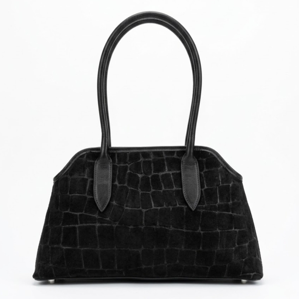 Women's Italian bag made of genuine suede and leather (Vera Pelle) in black.