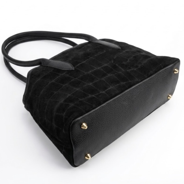 Women's Italian bag made of genuine suede and leather (Vera Pelle) in black.