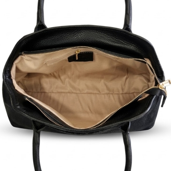 Women's Italian bag made of genuine suede and leather (Vera Pelle) in black.