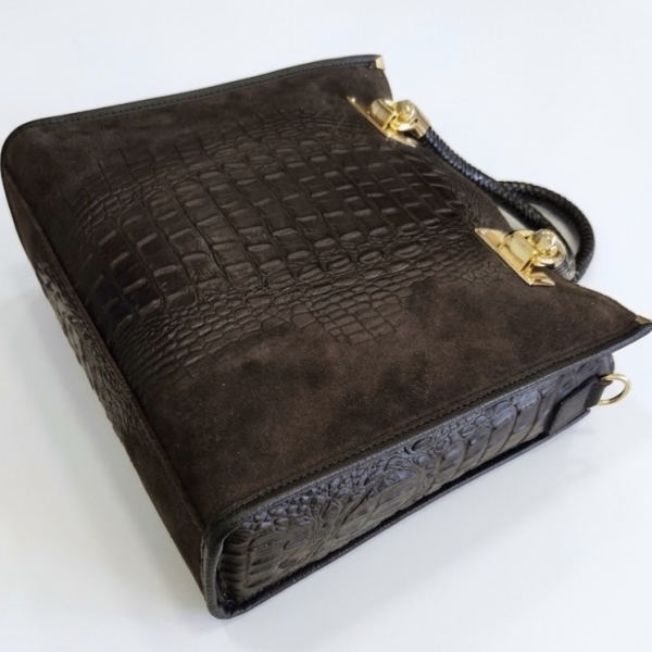 Italian women's genuine leather and suede handbag – Dark brown