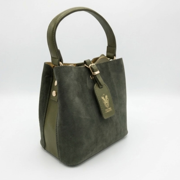 Италианска дамска чанта от естествен велур и кожа - 6 цвята | Unique Fashion