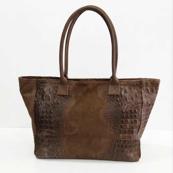 Brown Suede and Leather Women’s Shopper Bag (Cognac) | Unique Fashion