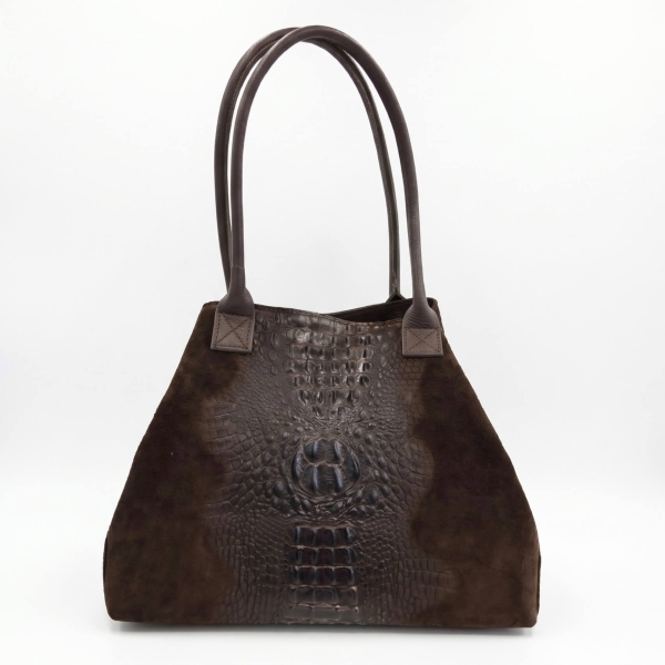 Dark Brown Leather and Suede Shopper Bag | Unique Fashion