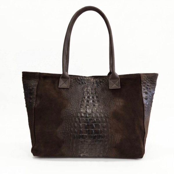 Dark Brown Leather and Suede Shopper Bag | Unique Fashion