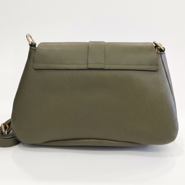 Rear view of a khaki women's handbag from Florence, showing the quality texture of the genuine leather.