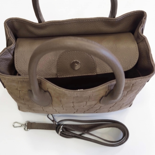 Italian Women's Genuine Leather and Suede Handbag Vera Pelle - Taupe